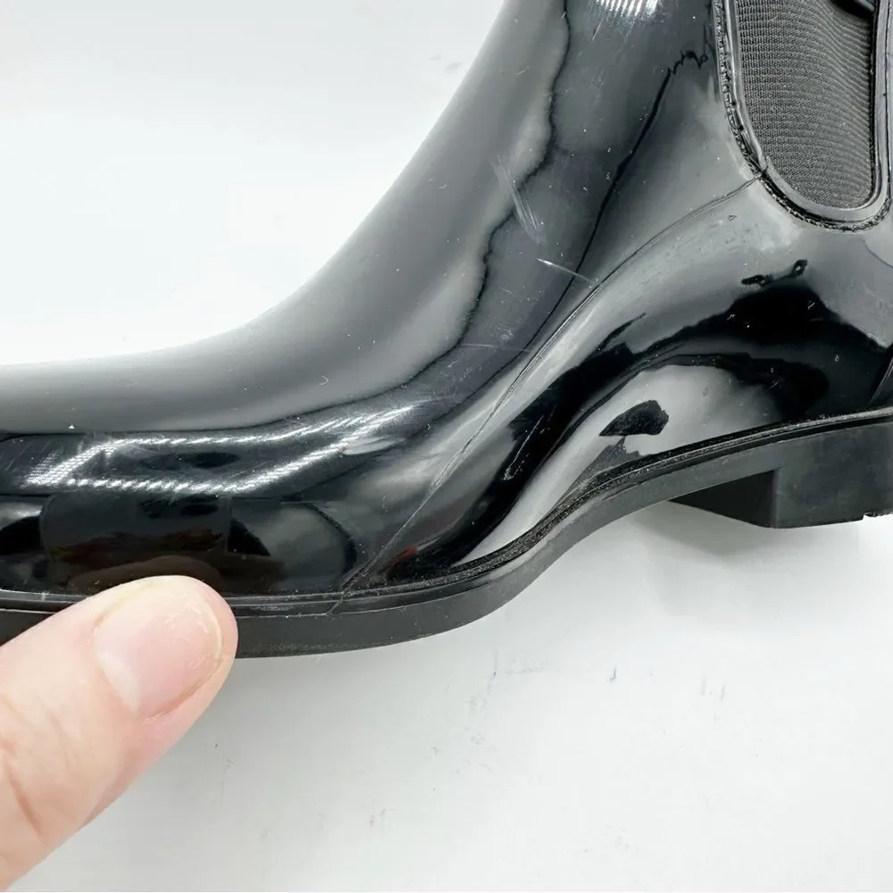 Marc Fisher‎ Women's 6 Rainy Black Glossy Ankle Rain Bootie Buckle Boot Sz 7